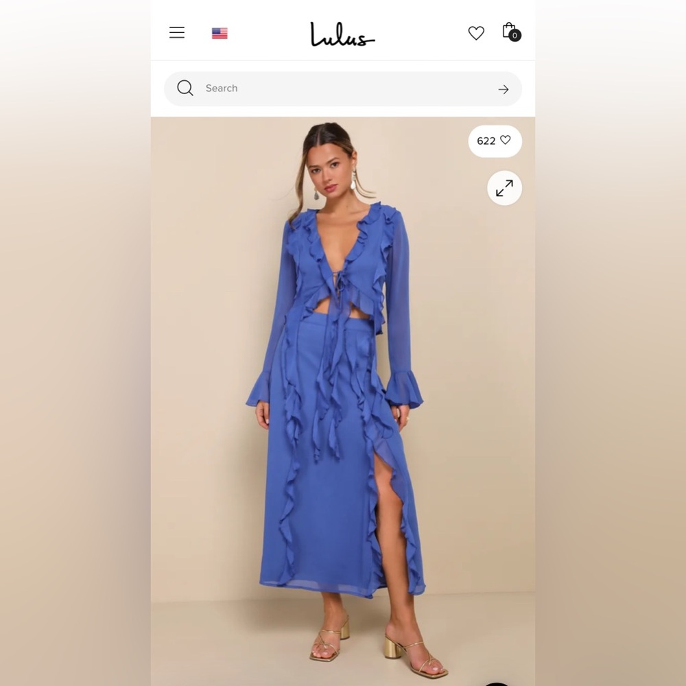 Lulu's Blue Ruffle Long Sleeve Midi Dress